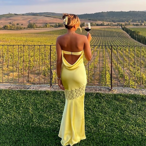 Yellow Lace Strapless Dress