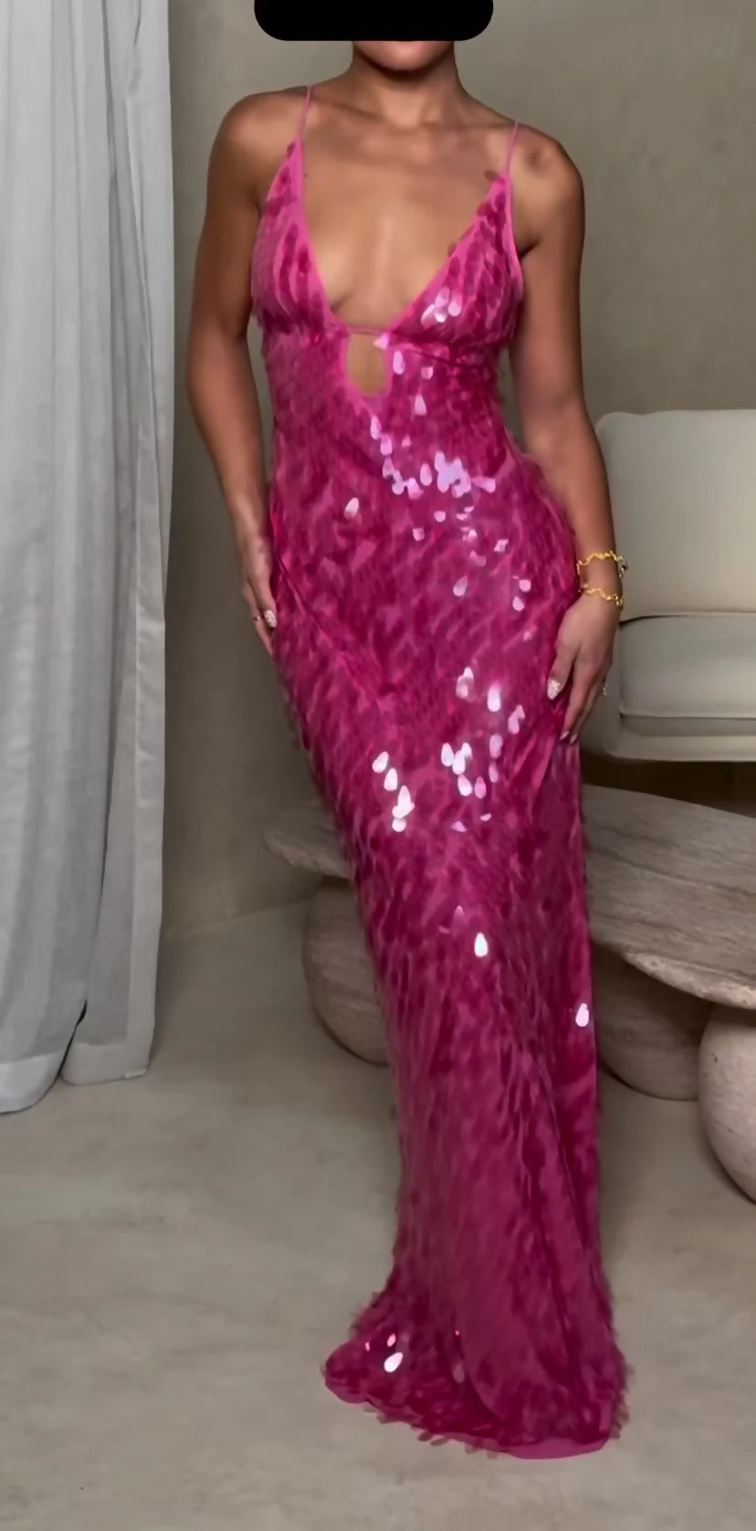 Misha Collection Sapphire Sequin Maxi Dress Fuchsia Pink Size XXS / AU 4