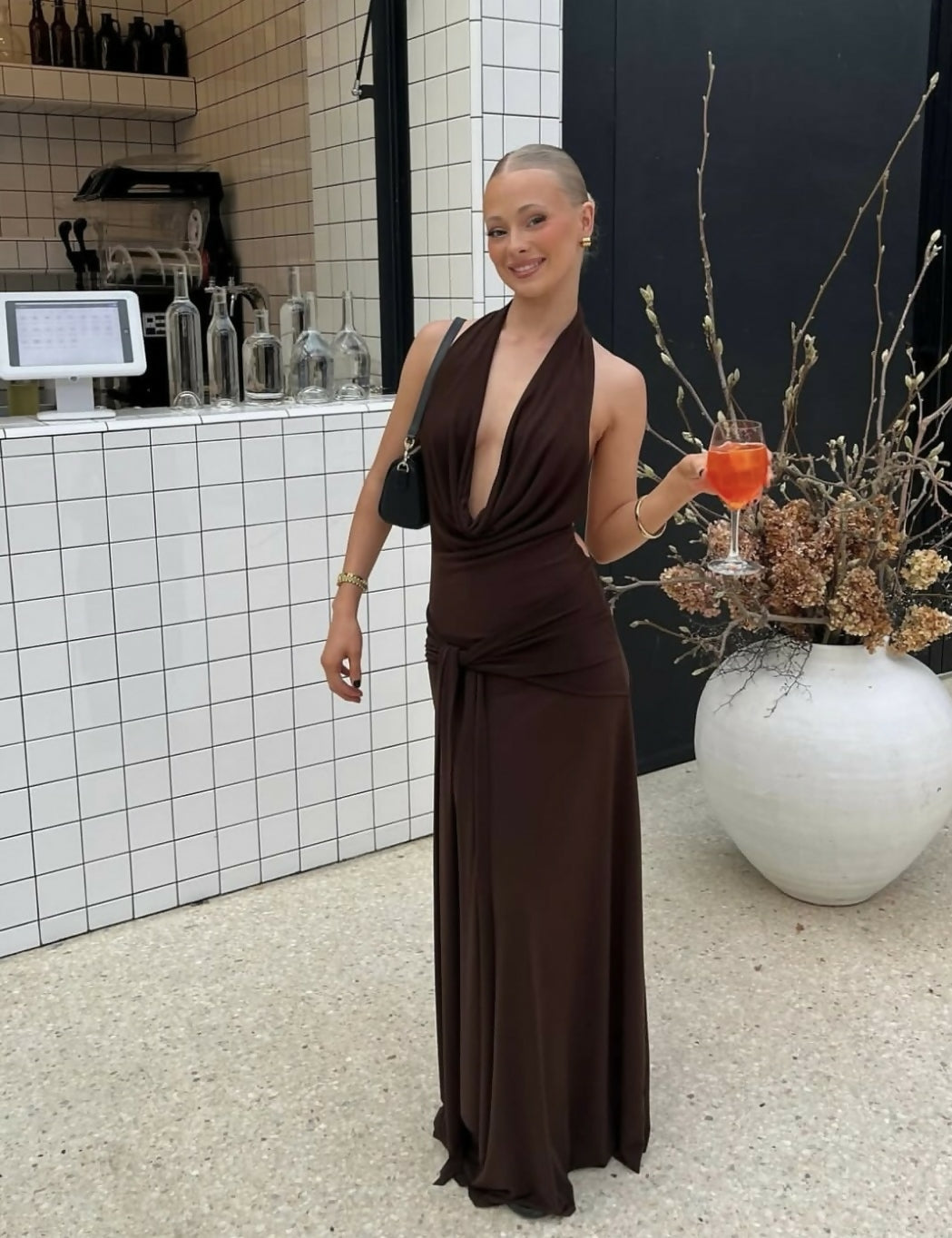 brown maxi evening dress Anderson Maxi Dress, in Chocolate Luxe Satin, Size: Small | Show Me Your Mumu