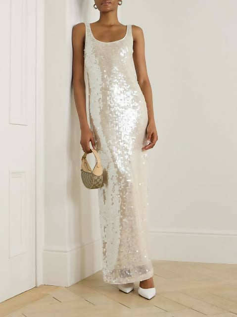 Simkhai Bex Sequin Tank Champagne Tulle Dress | The Designer Hire