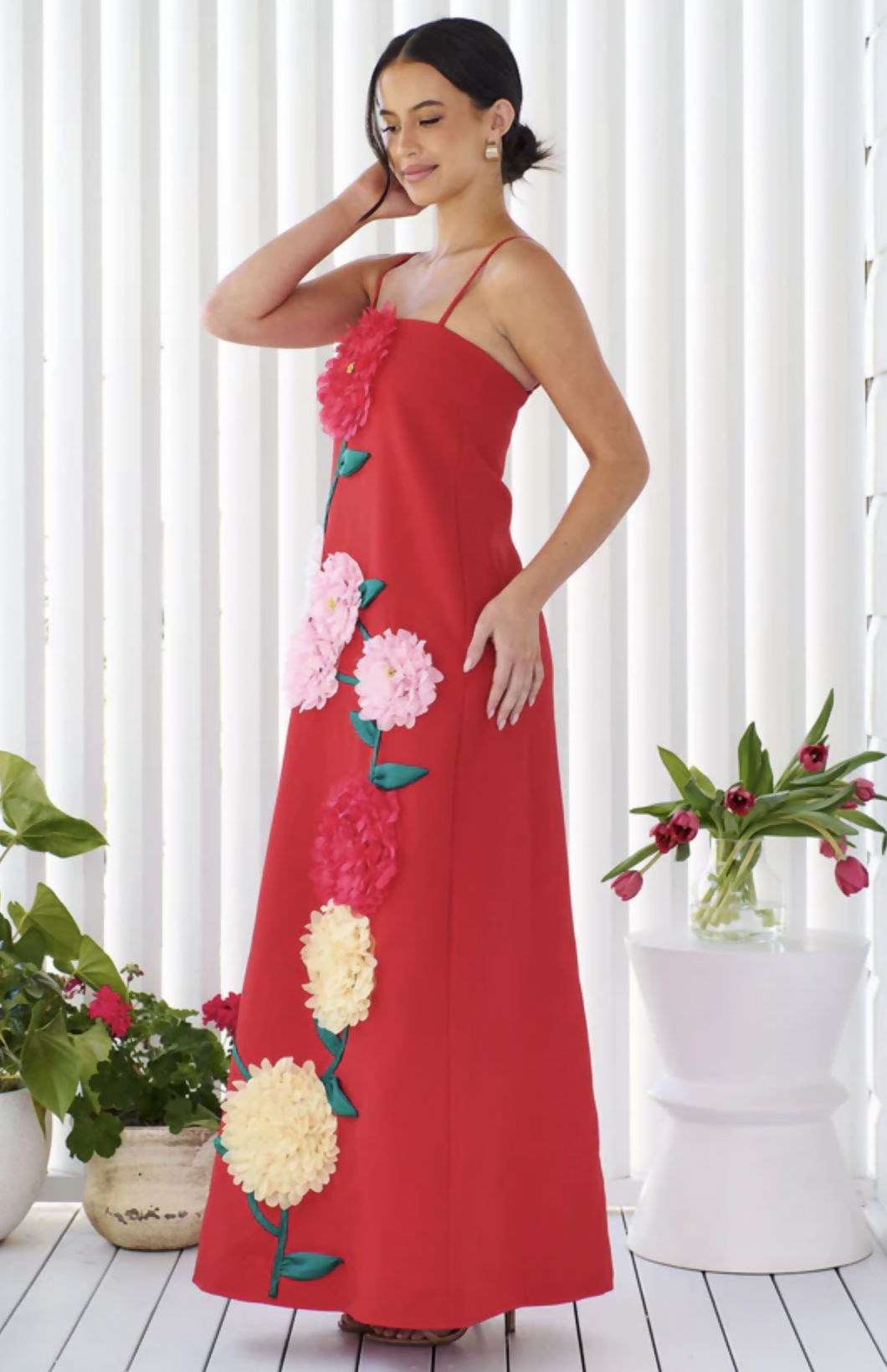 Elliatt Buttercup Embroidered Maxi Dress In Red XL/ AU14-16
