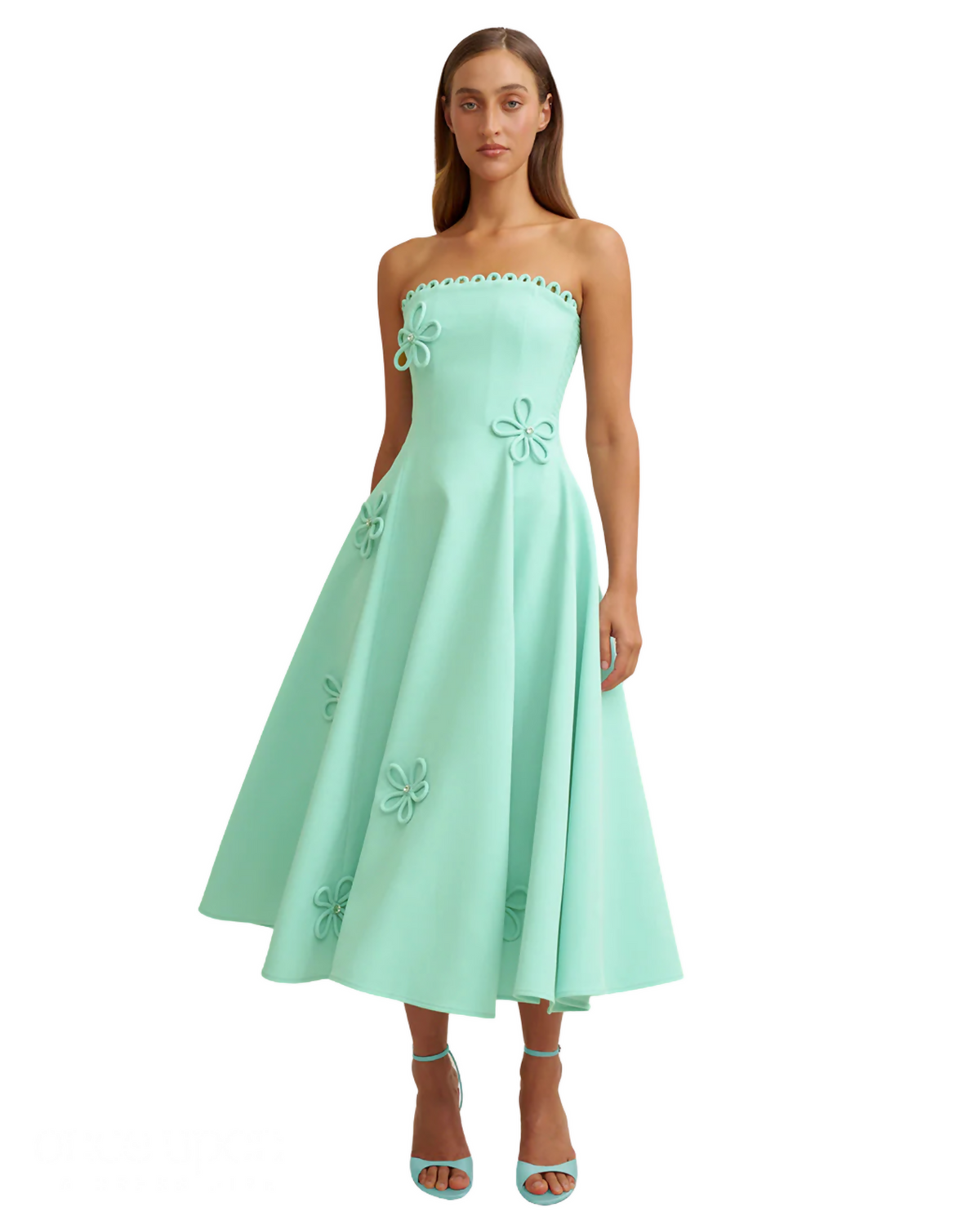 By Johnny Sky Flower Strapless Dress Blue