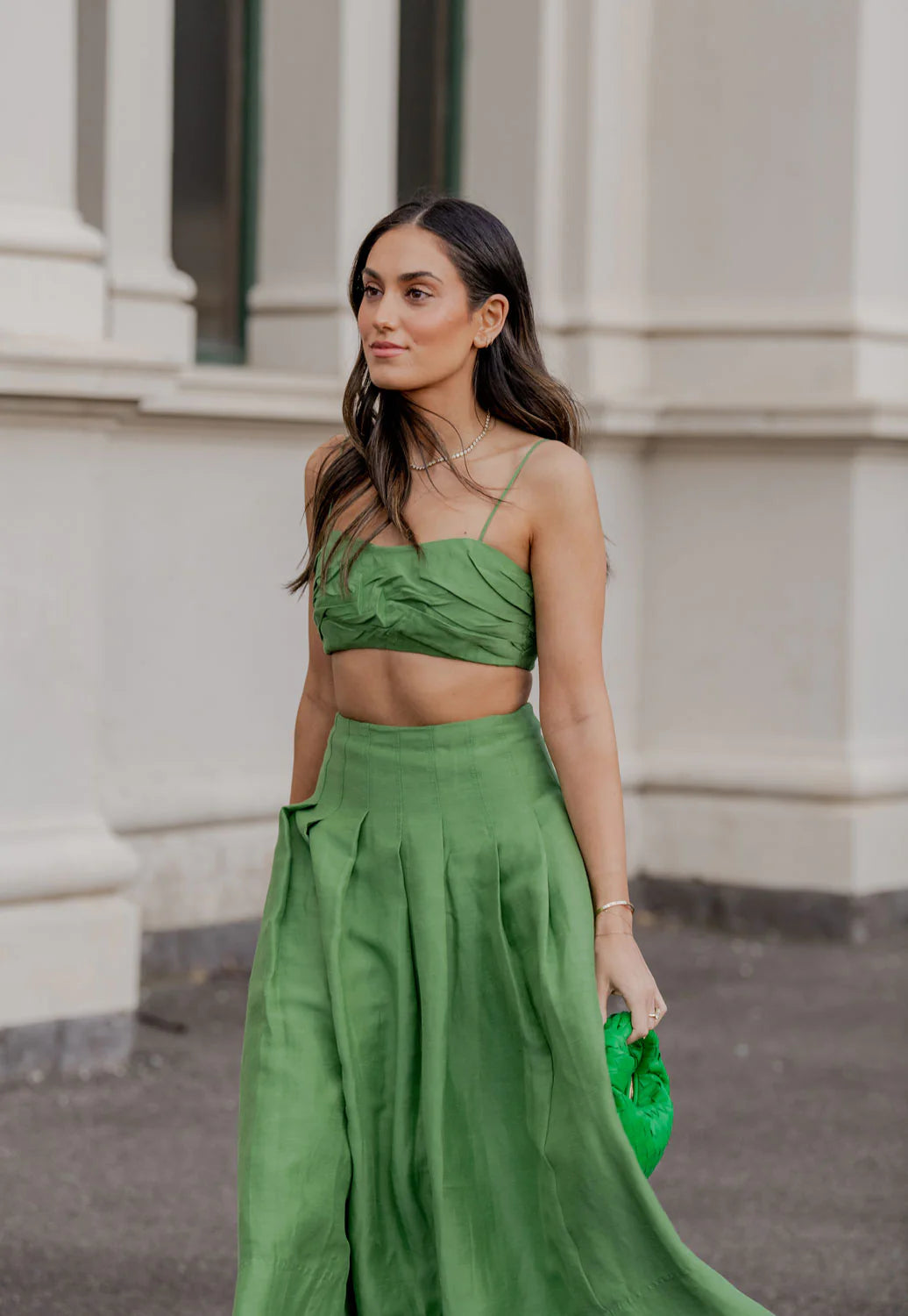 Aje Paradiso Cinched Midi Skirt and Thea Draped Twist Top