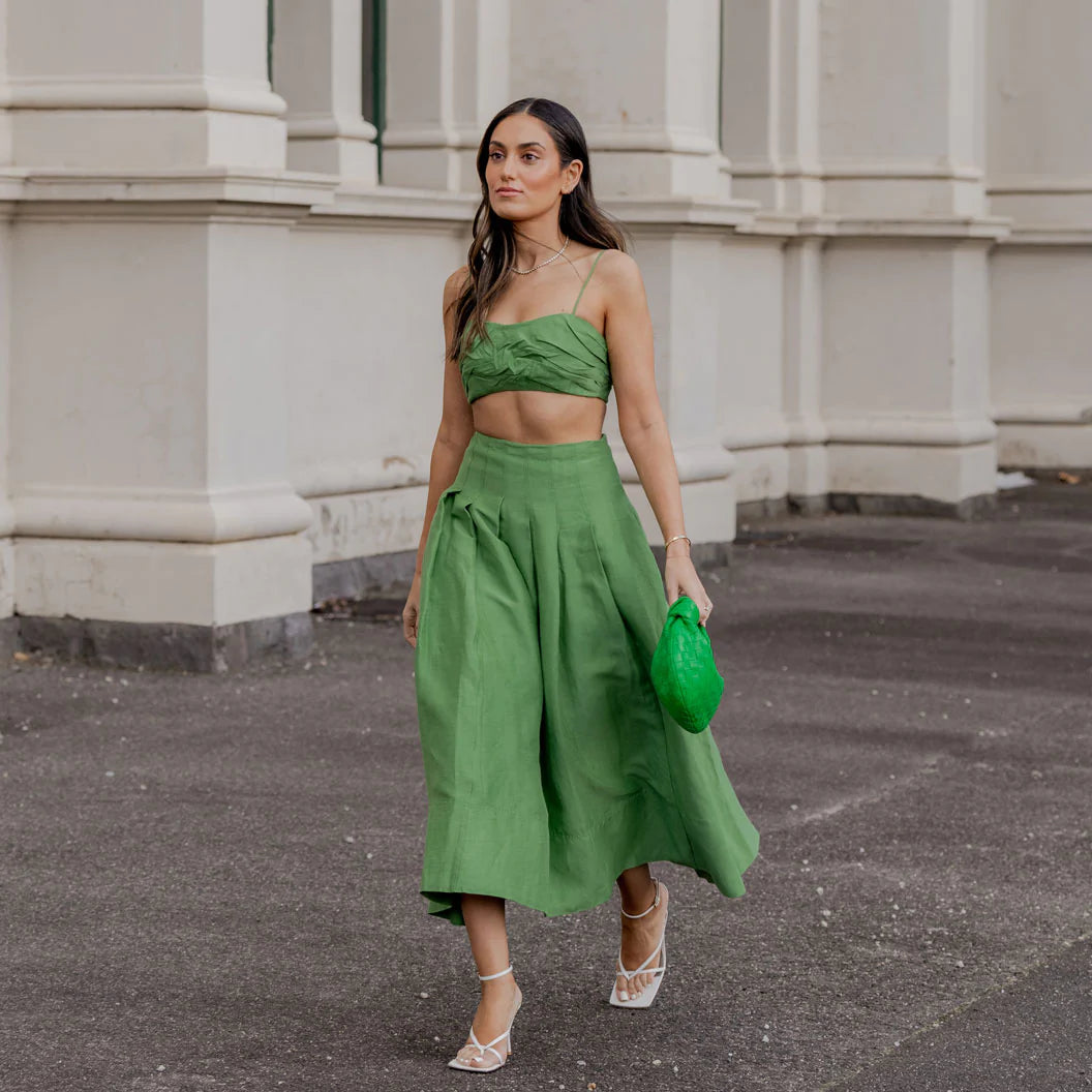 Aje Paradiso Cinched Midi Skirt and Thea Draped Twist Top