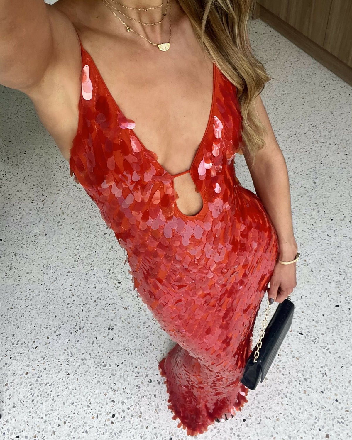 misha orange sequin dress MISHA (orange/red) Sapphire Sequin gown