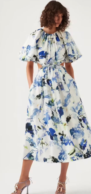 Aje Capucine Puff Sleeve Midi Dress
