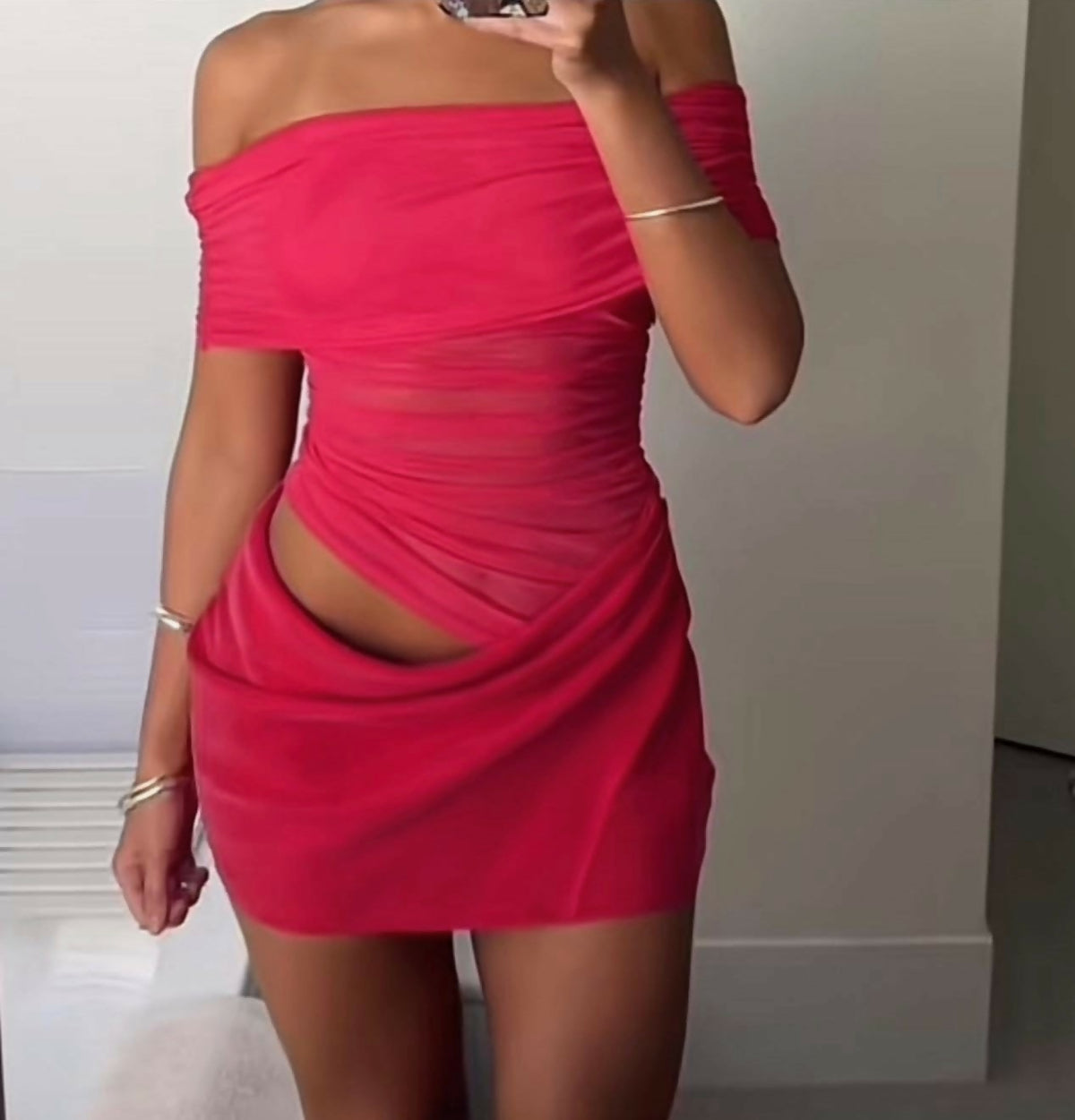 nico mini dress Benni Nico Off Shoulder Mini Dress in Watermelon