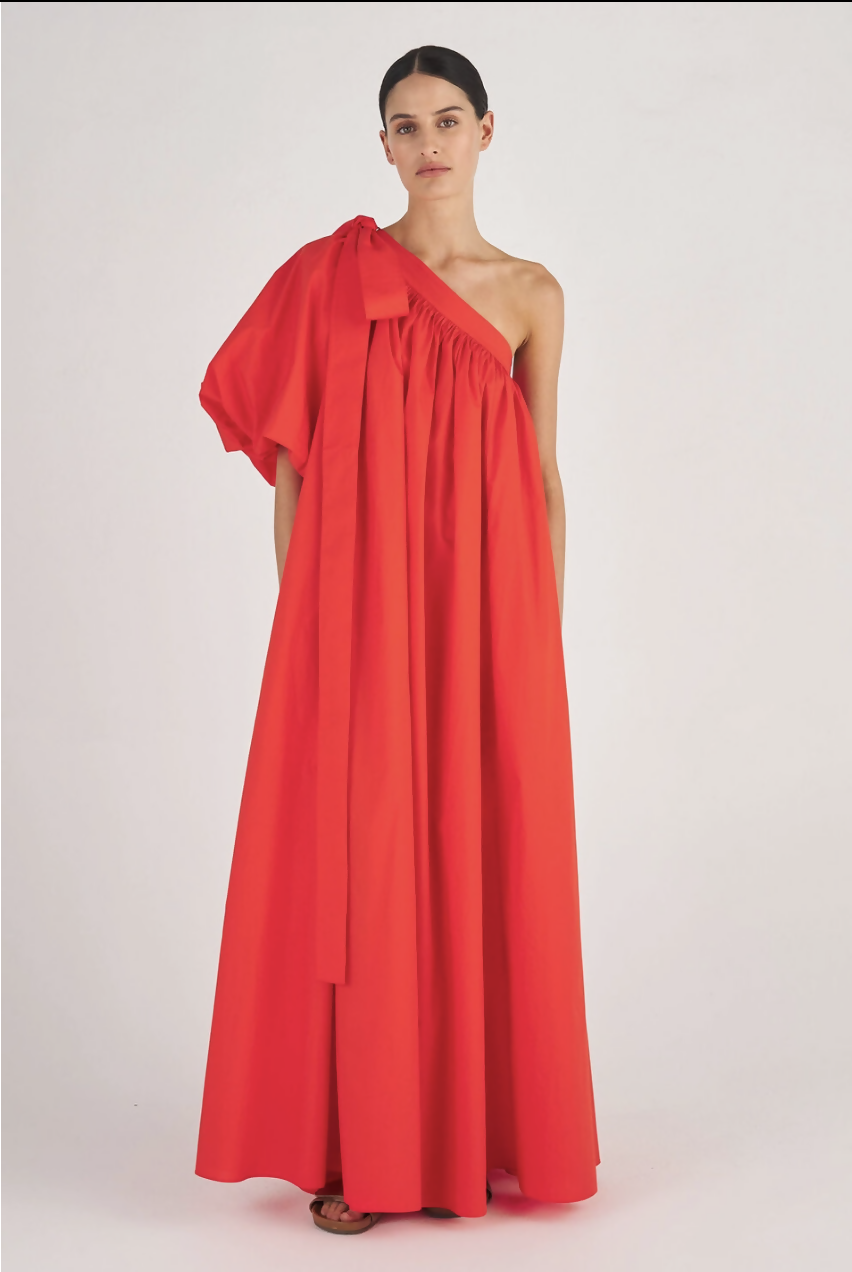 oroton one shoulder dress Oroton One Shoulder Dress in True Red Lizzie Lend