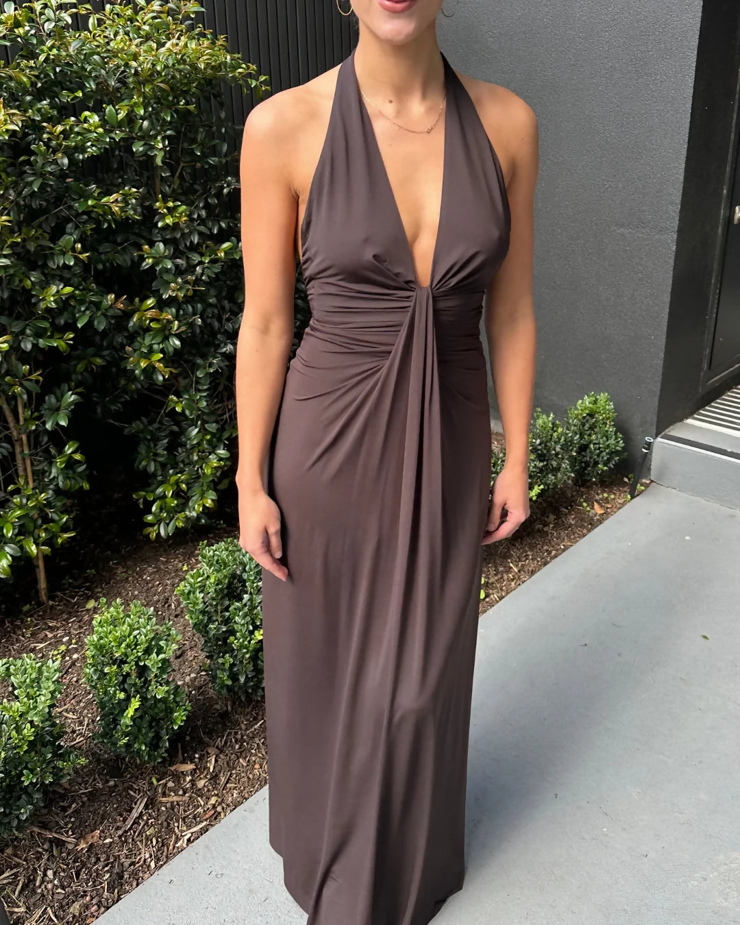 Bec and Bridge Tillie Drape Maxi Dress in Dark Chocolate Small