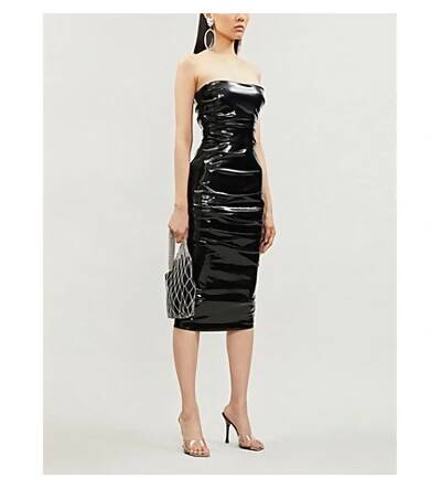 Alex Perry Decon Ruched Faux Leather Dress