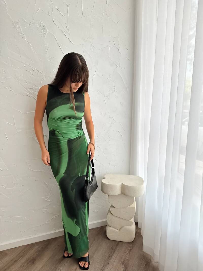 scanlan theodore green dress SILK ANIMAL PRINT DRESS - GREEN