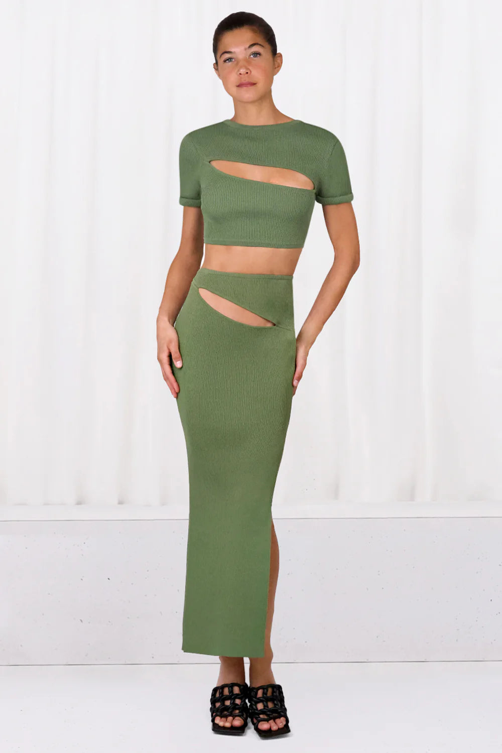 Christopher Ester Slashed Tee and Skirt Set in Vert Green