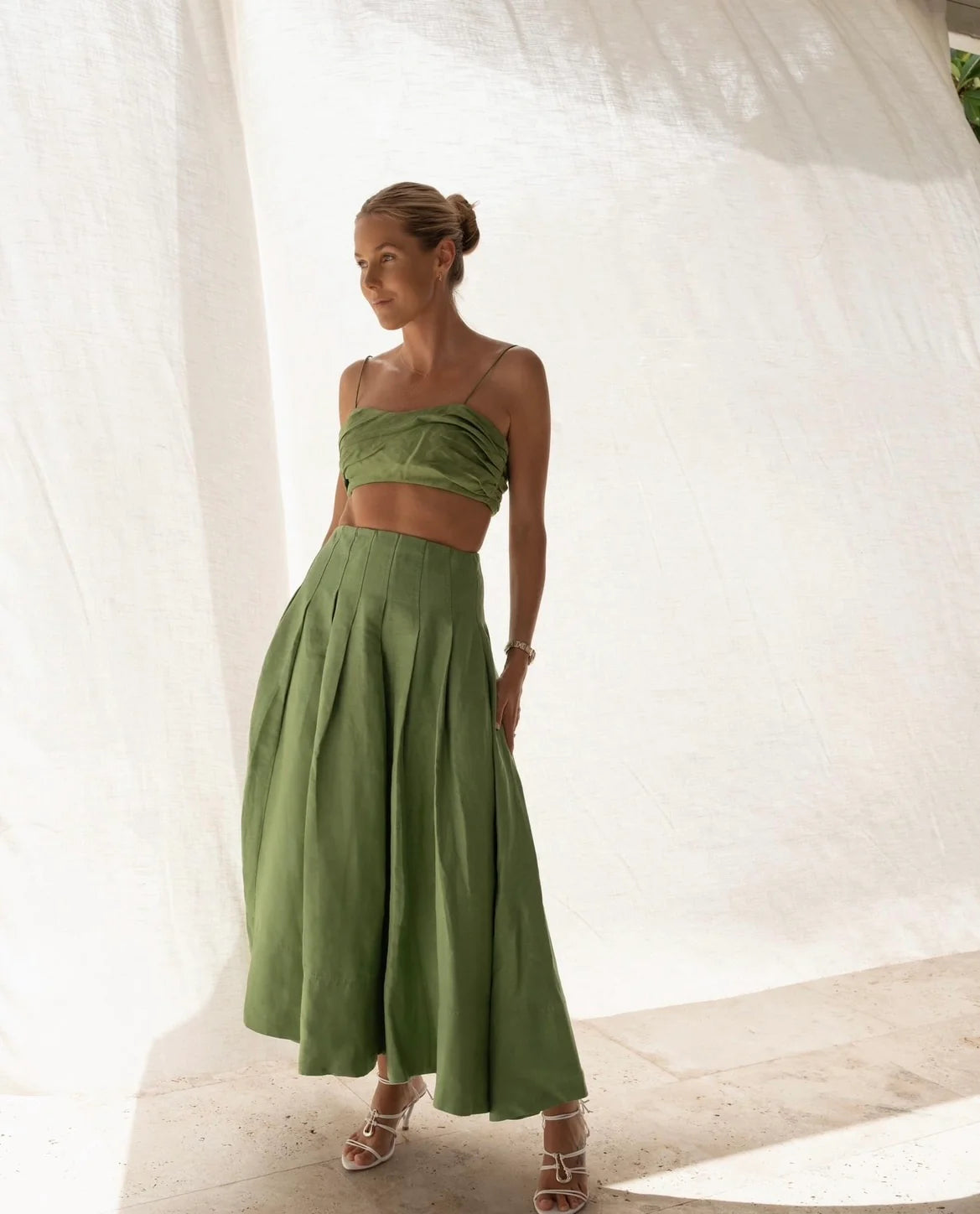 Aje Paradiso Cinched Midi Skirt and Thea Draped Twist Top
