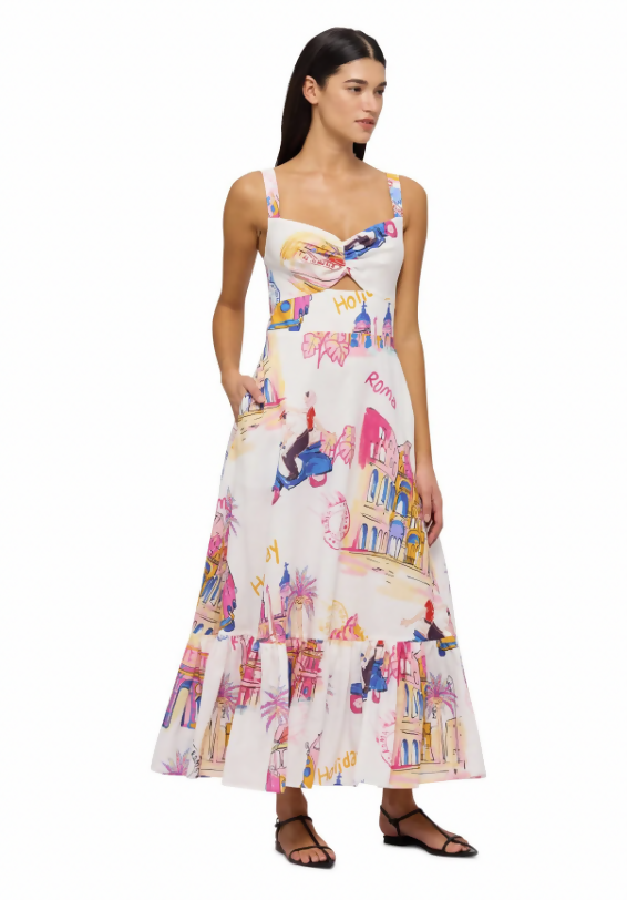 Leo Lin Lexi Ruched Bust Midi Dress - Fiesta Print size 12