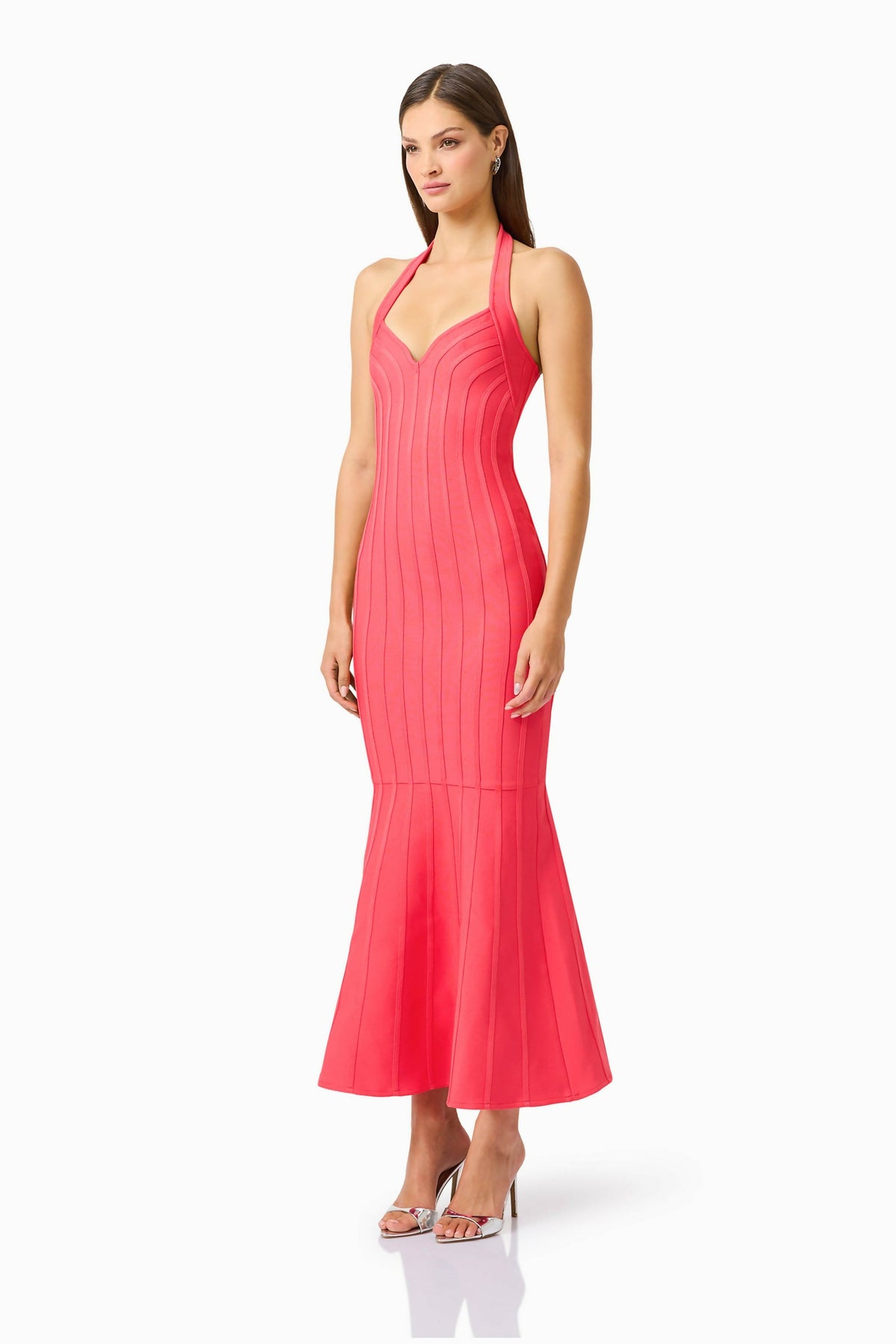 Elliatt Virella Bodycon Halter Gown Coral Red