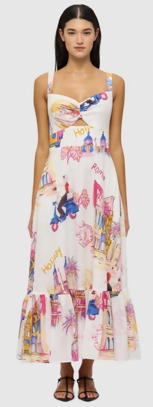 Leo Lin Lexi Ruched Bust Midi Dress - Fiesta Print size 12