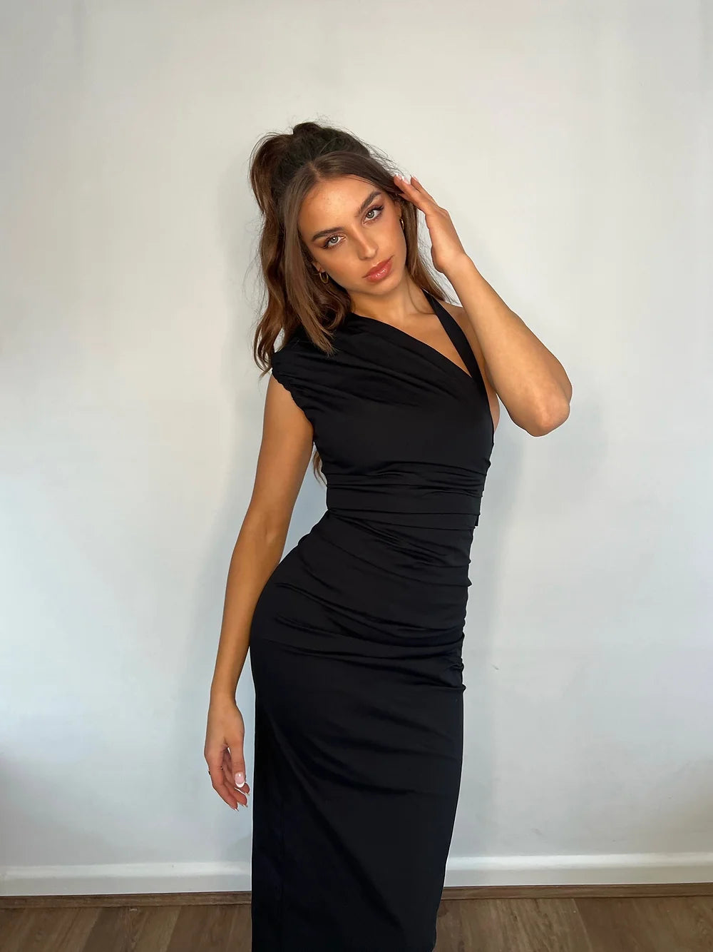 SIR the Label Giacomo Gathered Gown in Black
