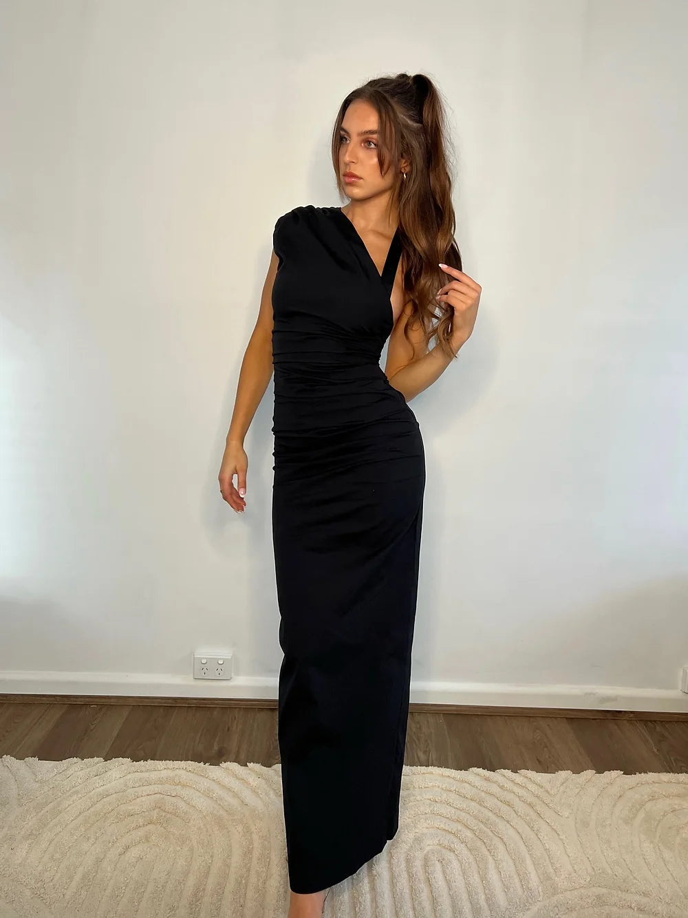 SIR the Label Giacomo Gathered Gown in Black