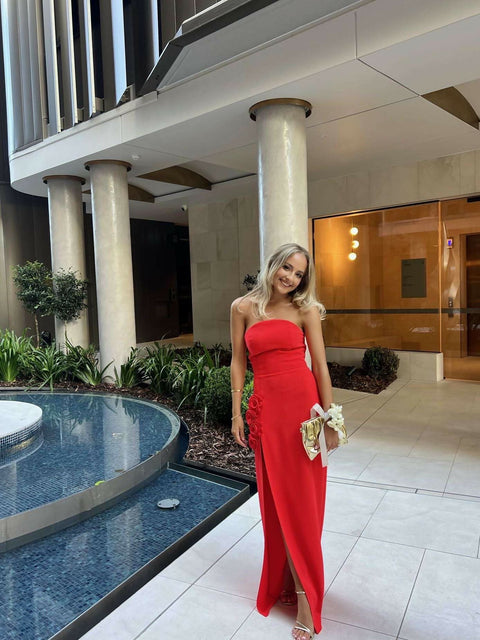 Amanda Uprichard X Revolve Wolfe Strapless Crimson Red Gown | The Designer  Hire