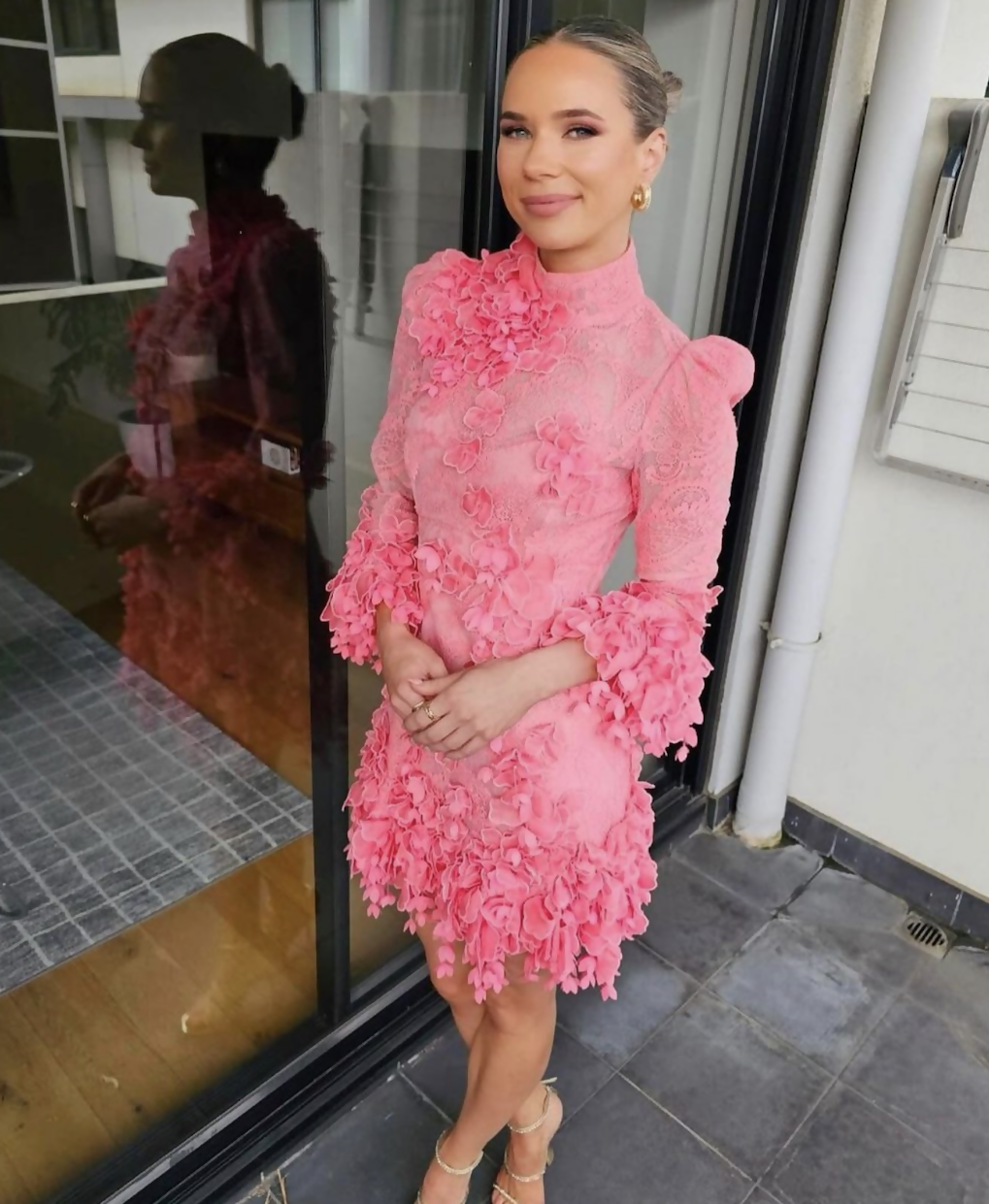 Zimmermann High Tide Lace Mini Dress in Guava size 3 / AU 12