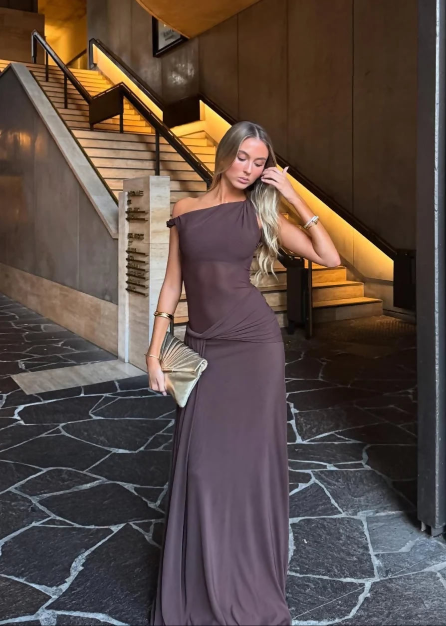 Misha Sisal Mesh Maxi Dress Espresso Size XS & M