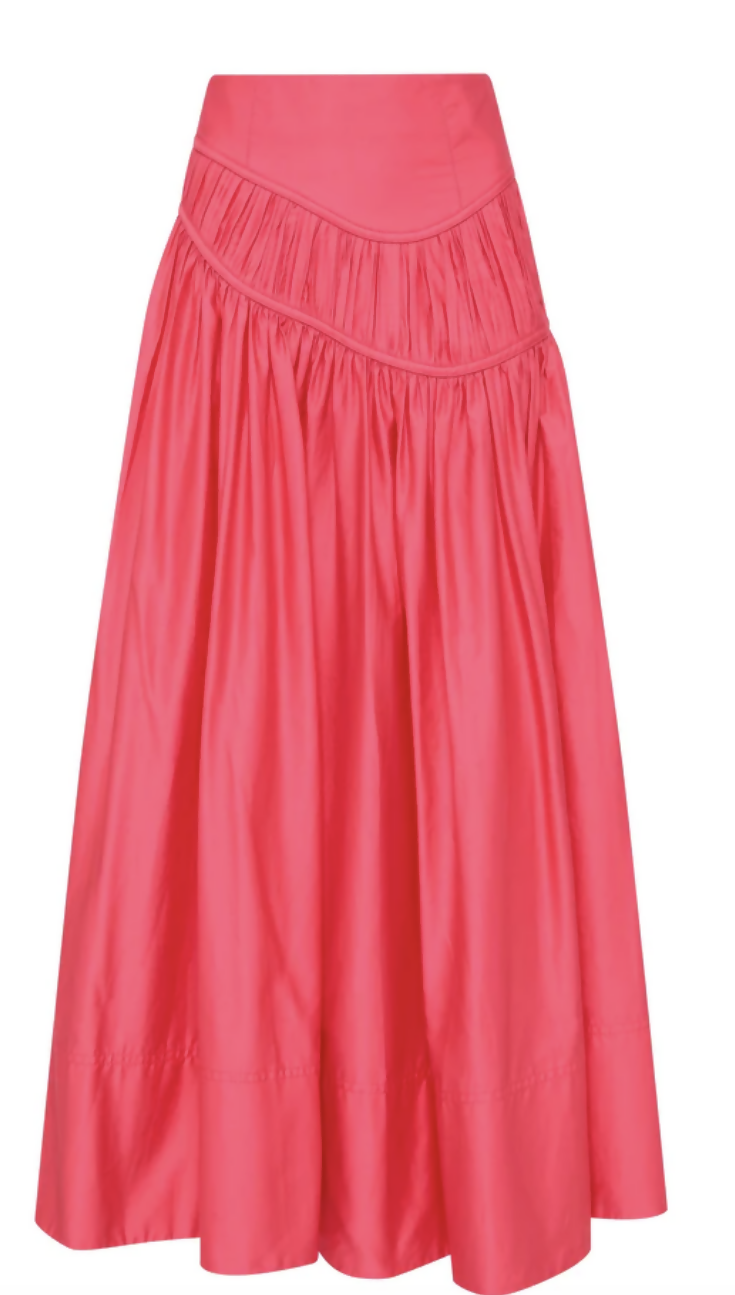 AJE Pepper Ruched Crop Bodice size 14 & Curve Midi Skirt Rouge Pink size 12
