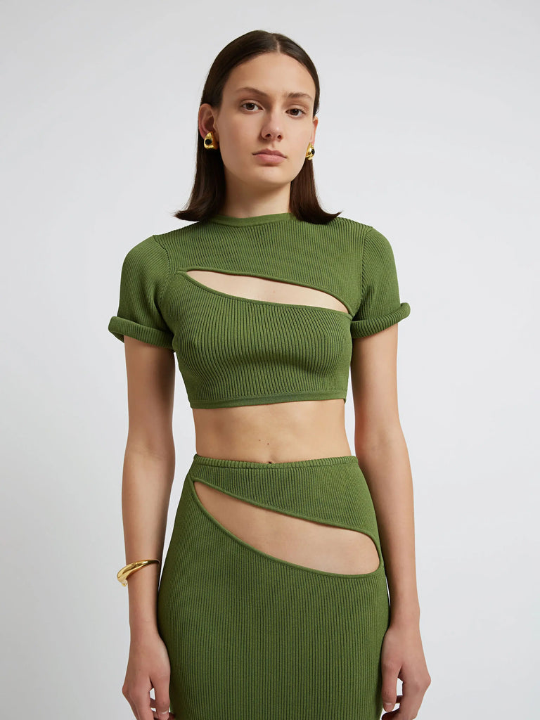 Christopher Ester Slashed Tee and Skirt Set in Vert Green