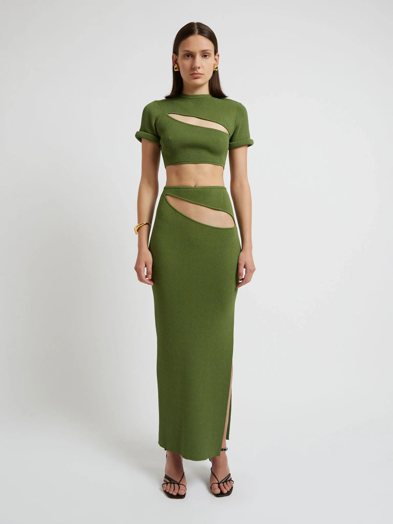 Christopher Ester Slashed Tee and Skirt Set in Vert Green