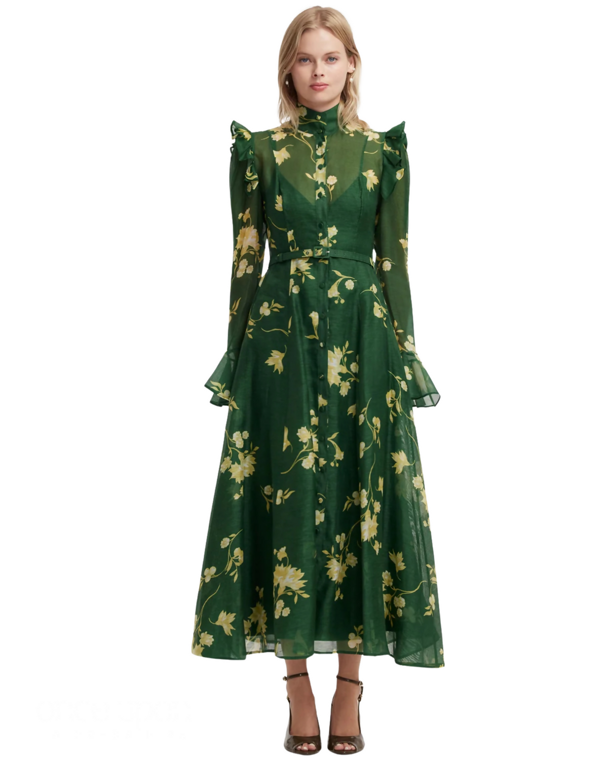 Leo Lin Katrina Butterfly Sleeve Midi Dress Forest Print
