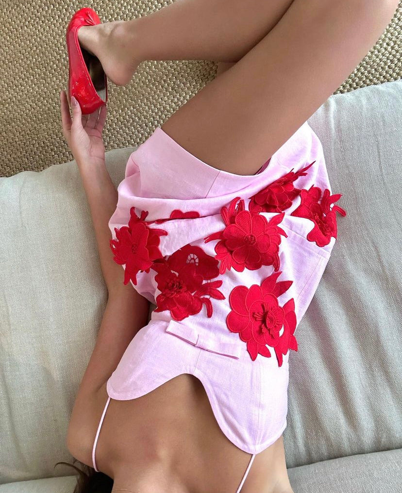 Oroton Contrast 3D Flower Mini Dress