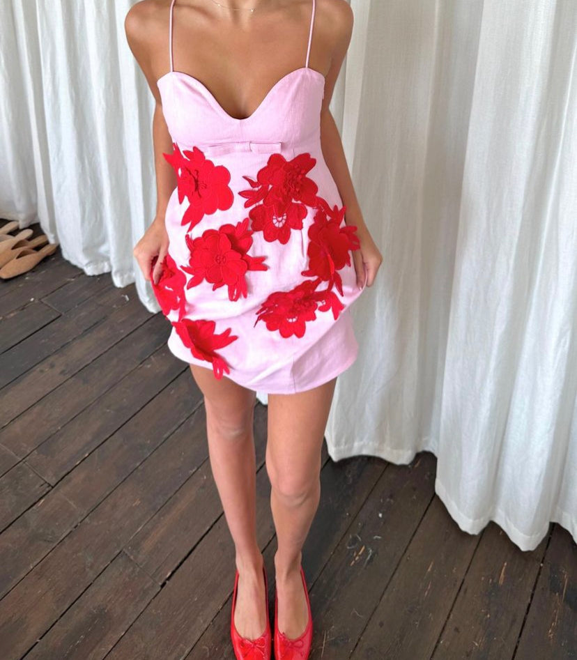 Oroton Contrast 3D Flower Mini Dress