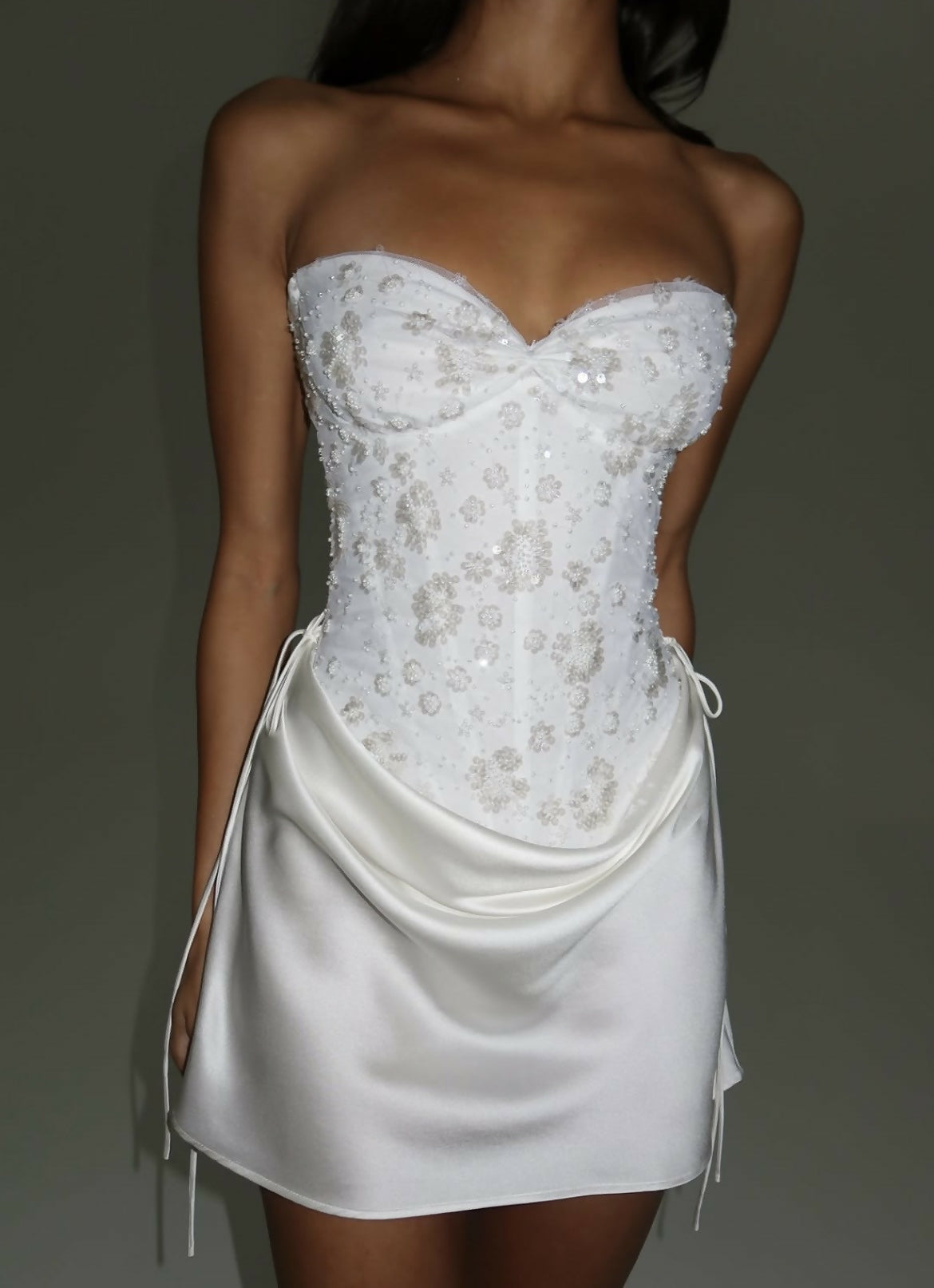 Natalie Rolt Verity Bustier in White Embellished and Evelyn Mini in White Size 1 (AU8)
