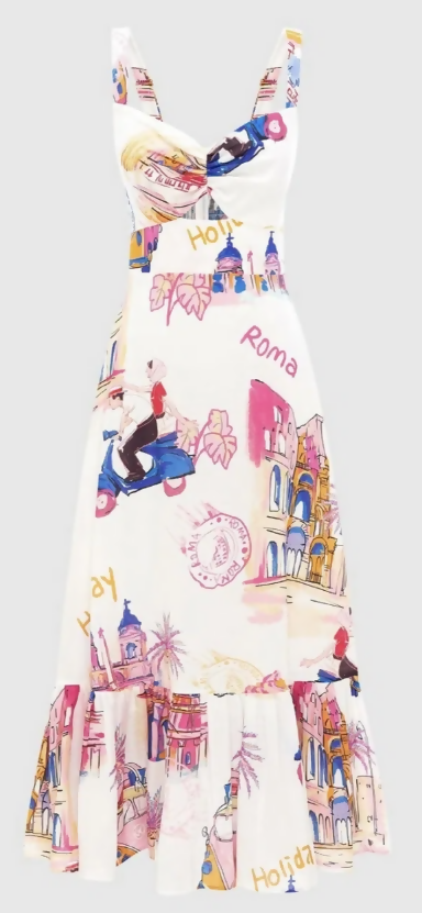 Leo Lin Lexi Ruched Bust Midi Dress - Fiesta Print size 12