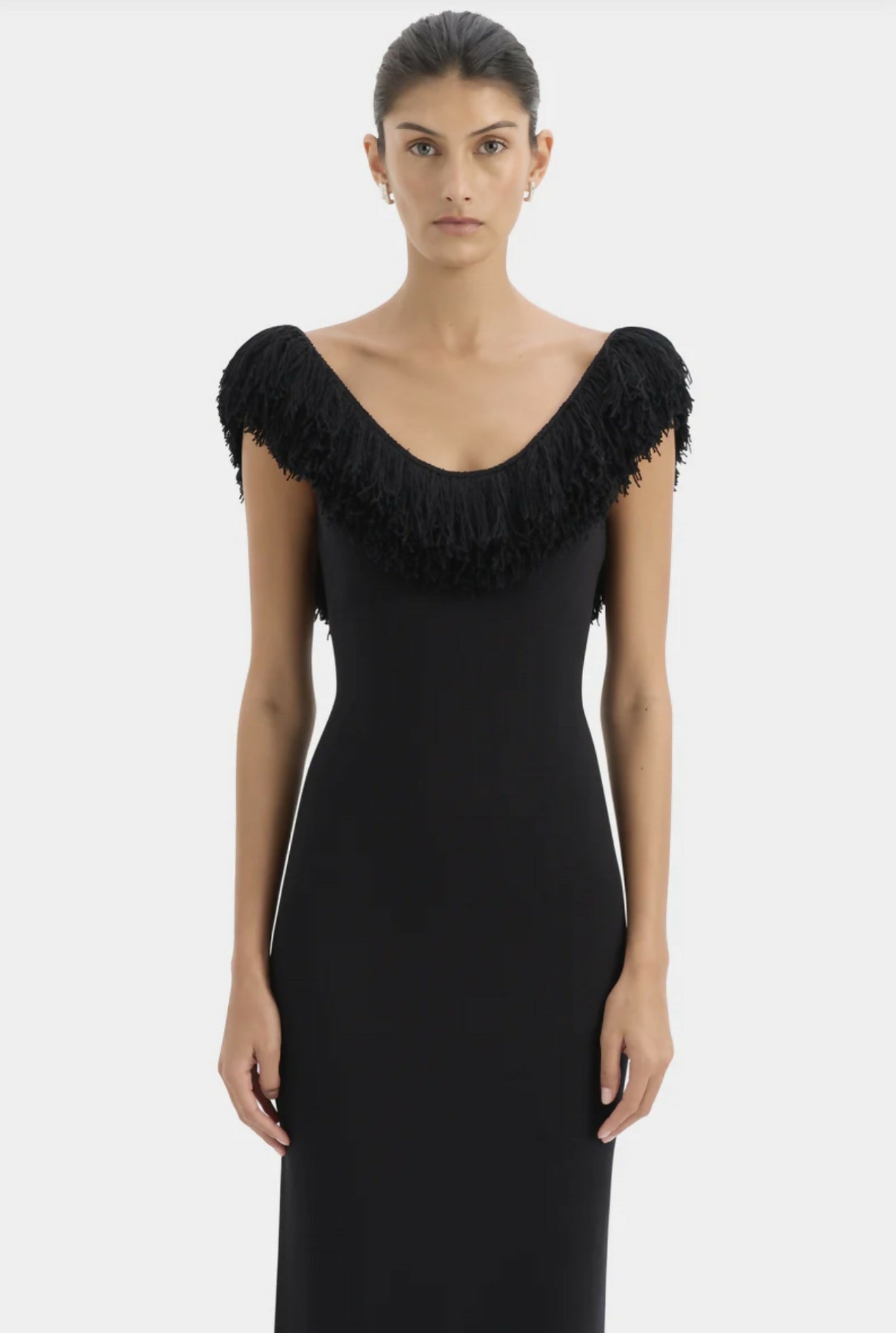 Sir The Label Marcelline Fringe Gown in Black Size 8