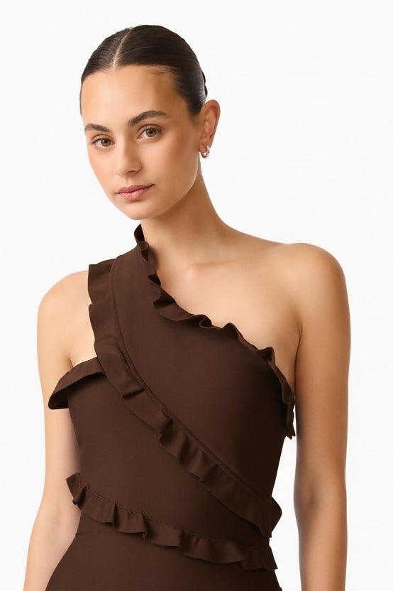 Elliatt Floriana Asymmetric Neck Gown Brown