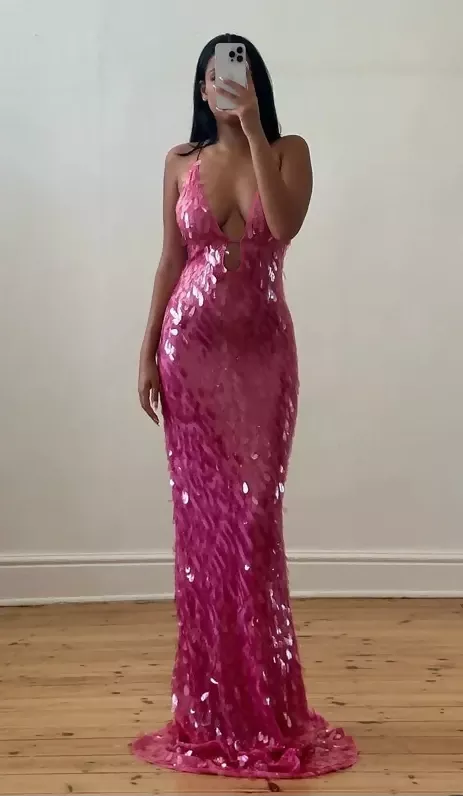 Misha Collection Sapphire Sequin Maxi Dress Fuchsia Pink Size XXS / AU 4
