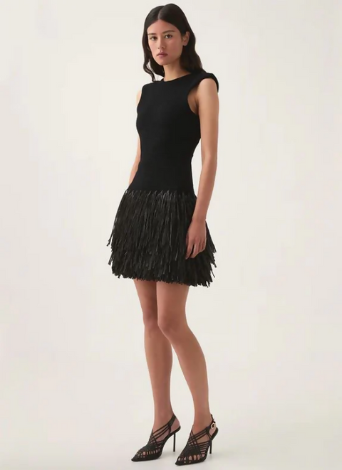 Aje Rushes Raffia Knit Mini Dress in Black | The Designer Hire