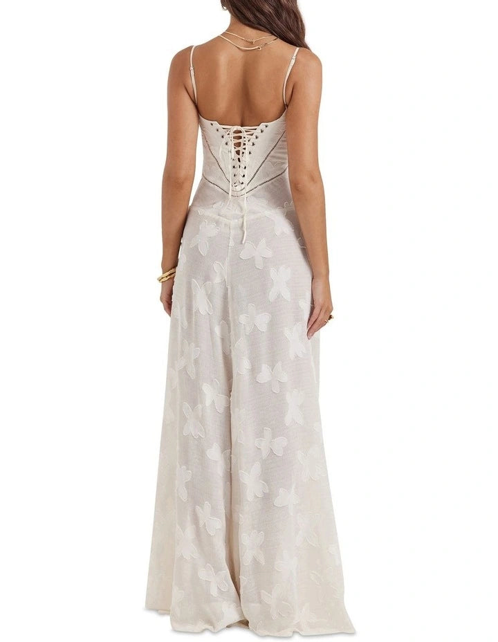 House of CB Seren Vintage Cream Floral Lace Back Maxi Dress