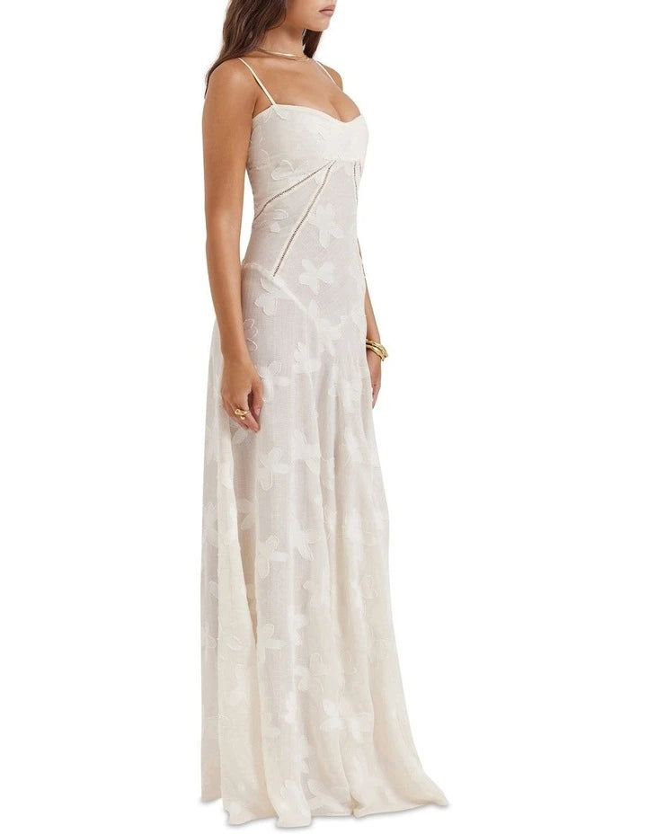 House of CB Seren Vintage Cream Floral Lace Back Maxi Dress