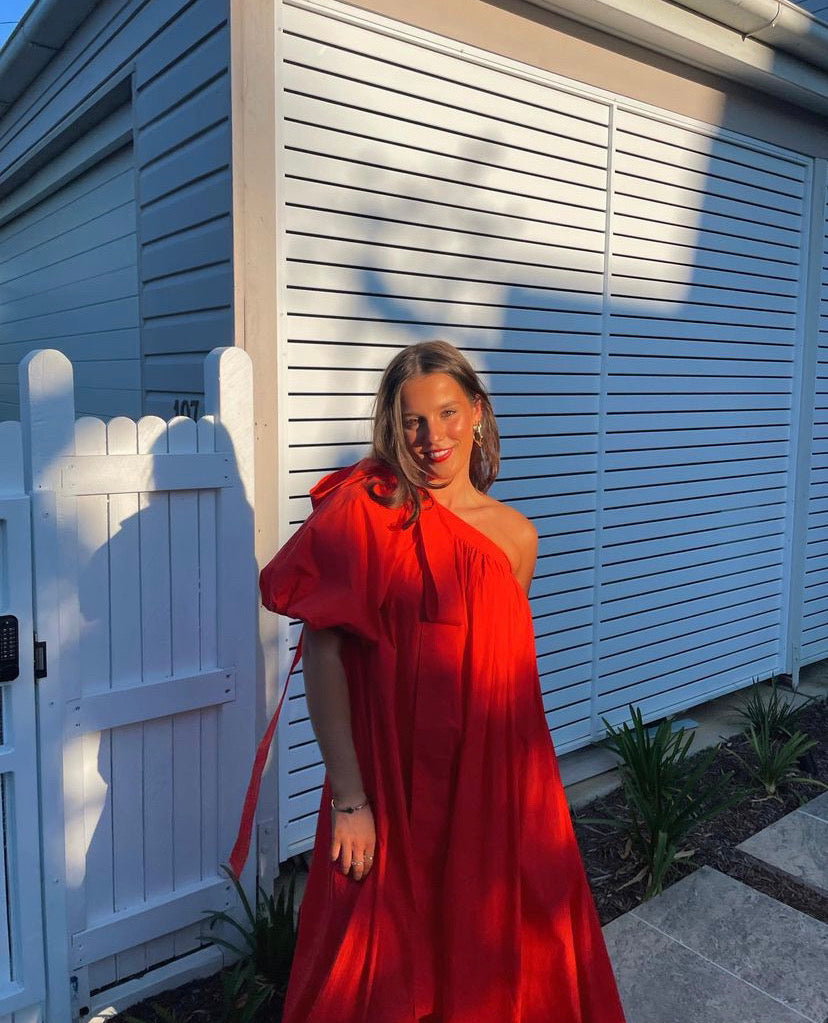 Oroton One Shoulder Dress in True Red
