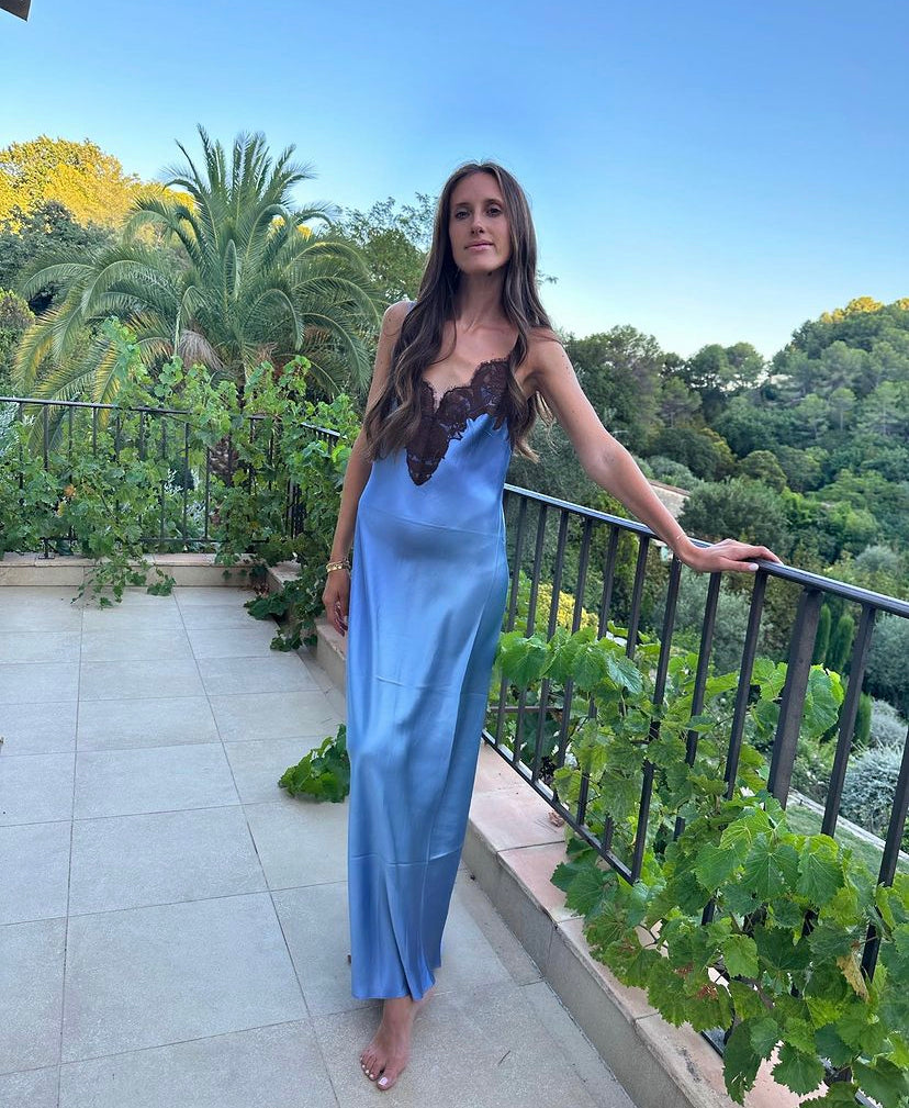 SIR the Label Danseurs Lace Slip Dress in Bleue