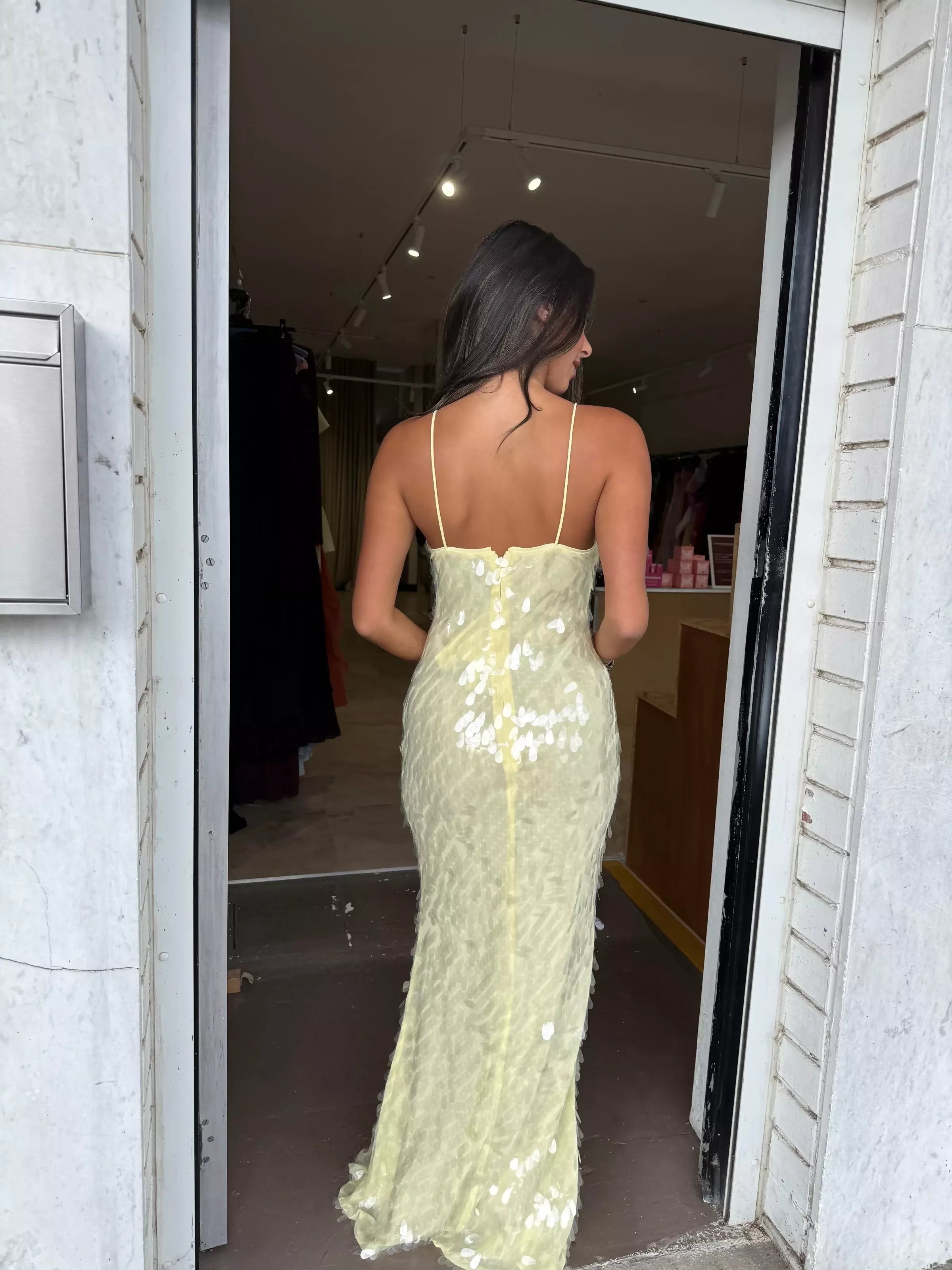 MISHA Sapphire Sequin Gown - Lemon Size XS
