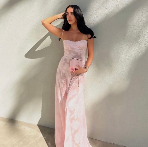 House of CB Seren Soft Pink Floral Lace Back Maxi Dress | The Designer Hire House of CB Seren Soft Pink Floral Lace Back Maxi Dress | The Designer Hire