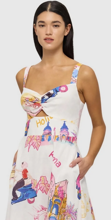 Leo Lin Lexi Ruched Bust Midi Dress - Fiesta Print size 12