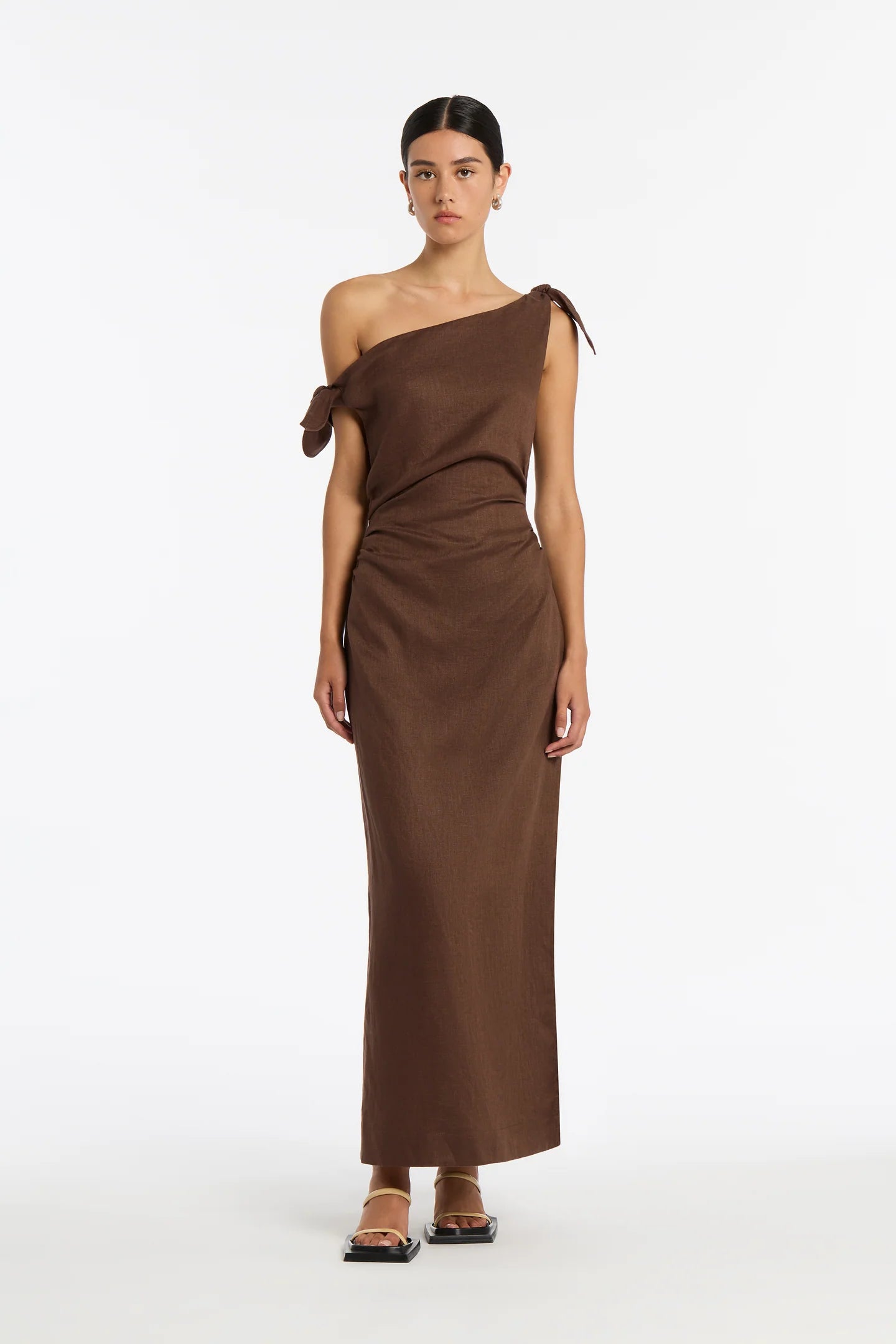 SIR the Label Bettina off Shoulder Dress in Chocolate