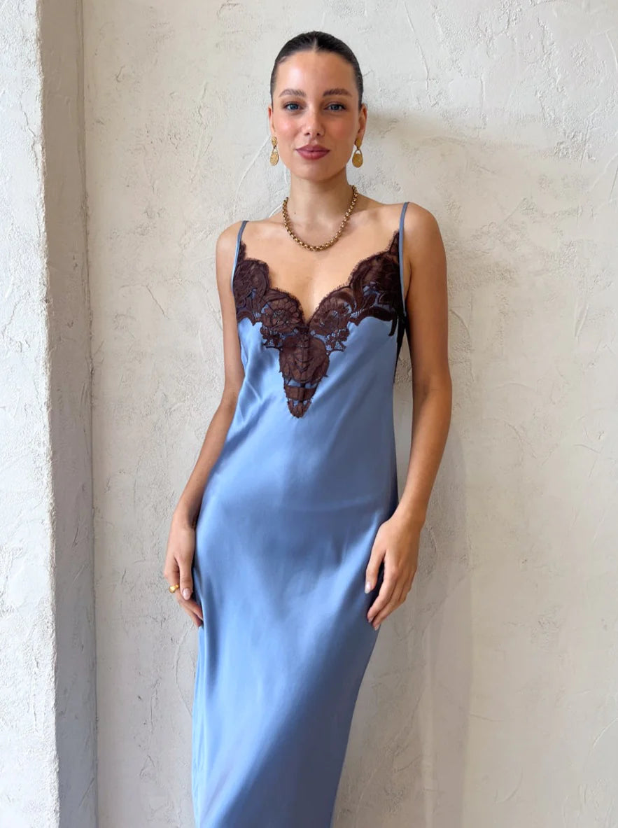 SIR the Label Danseurs Lace Slip Dress in Bleue | The Designer Hire