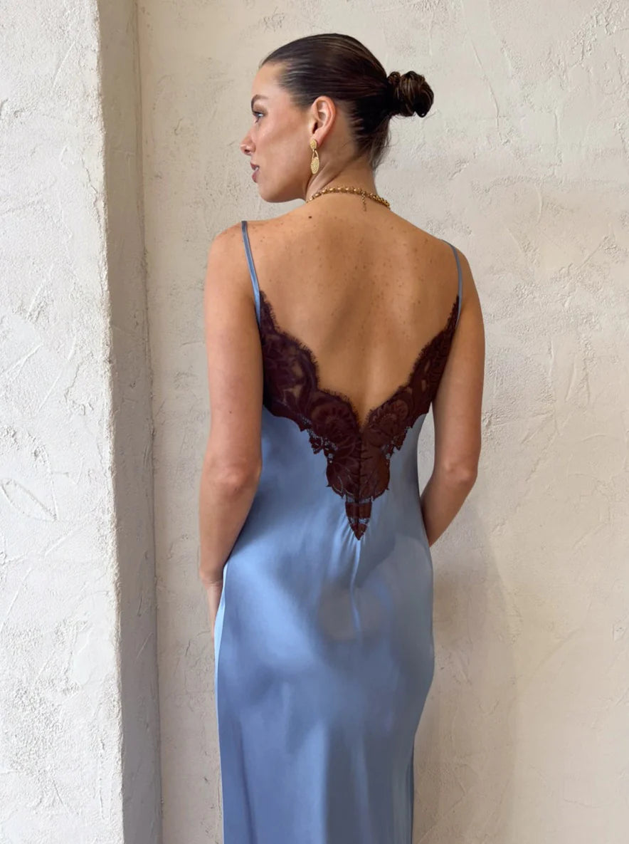 SIR the Label Danseurs Lace Slip Dress in Bleue
