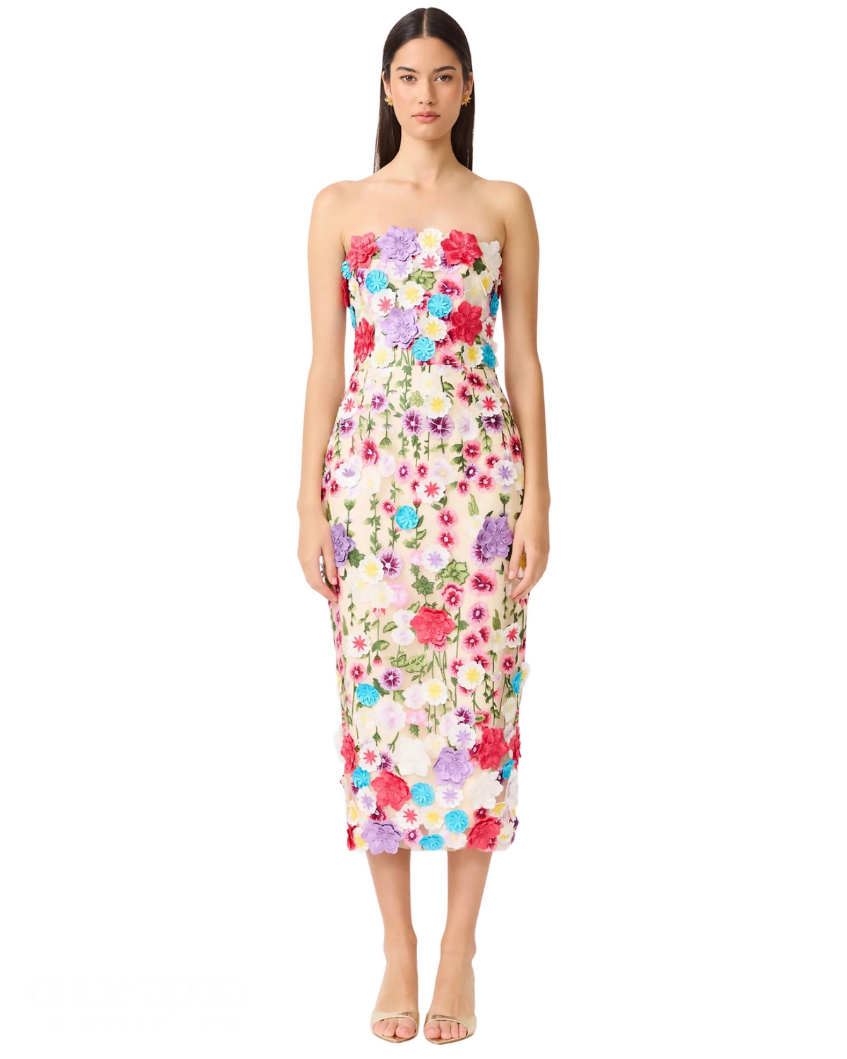 Elliatt Rosette Strapless Midi Dress Floral