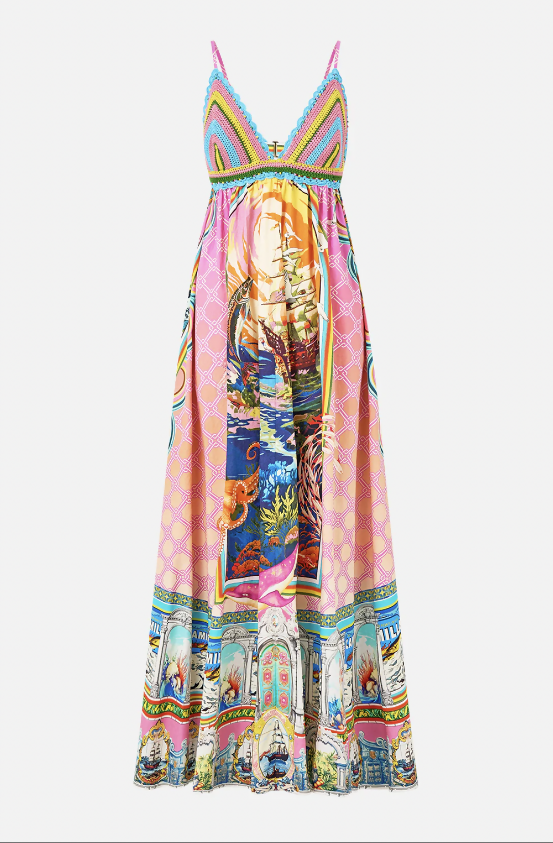 Camilla Bralette Detail Dress in Salty Splendour Size L / AU 12