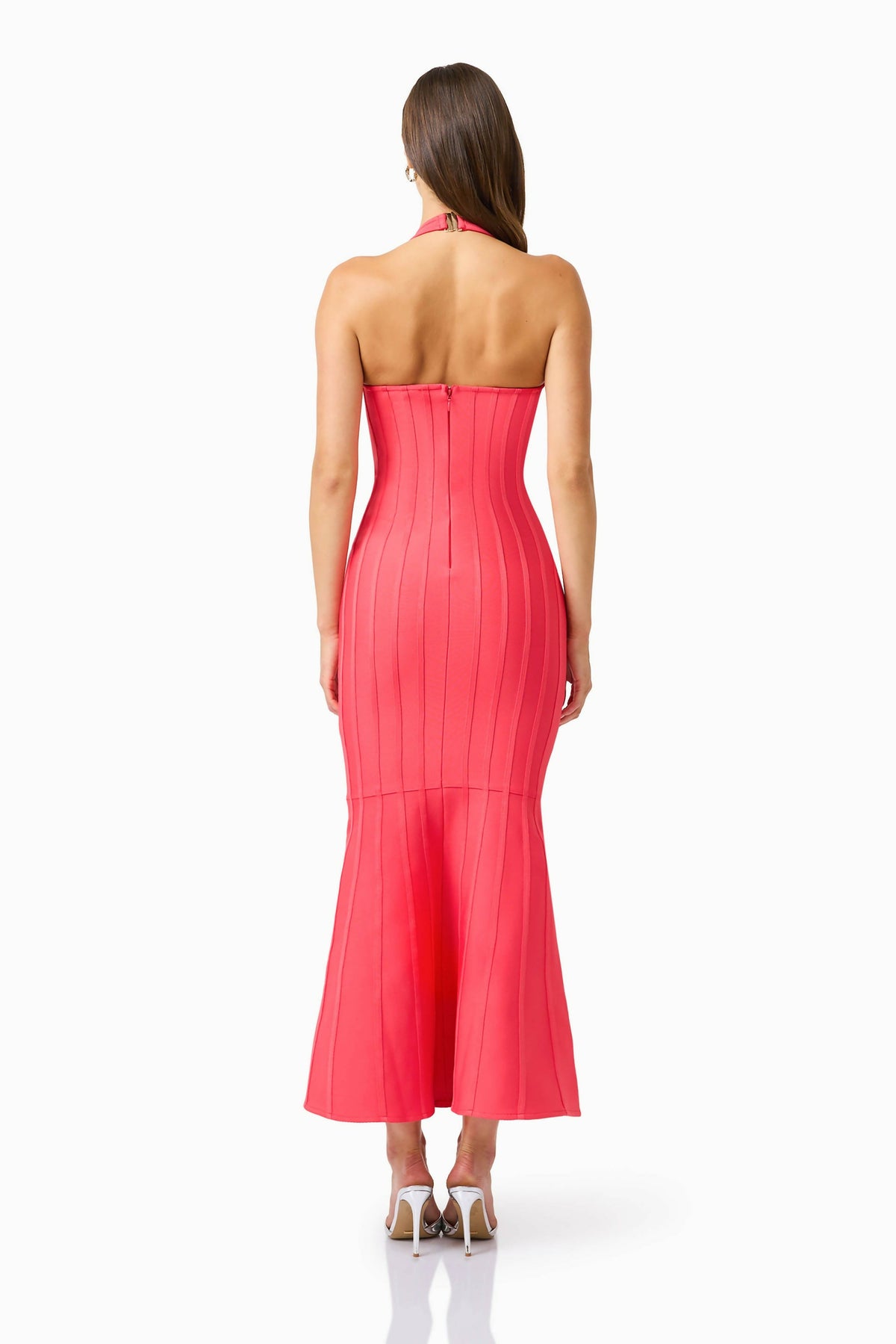 Elliatt Virella Bodycon Halter Gown Coral Red